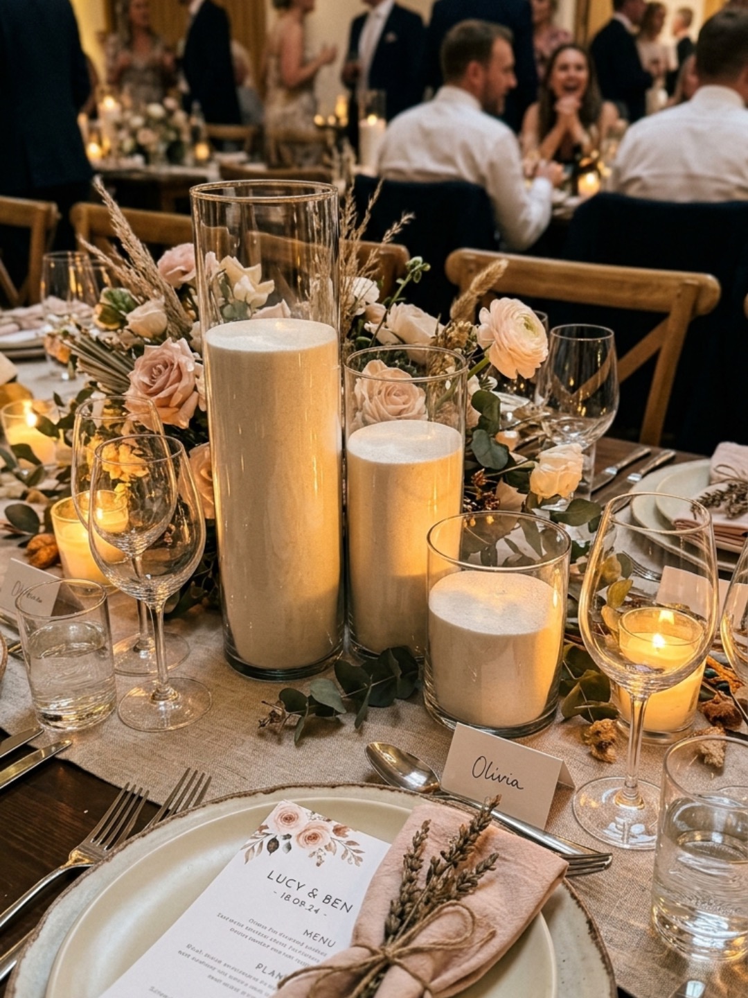 Clustered candles for a wedding tablescape