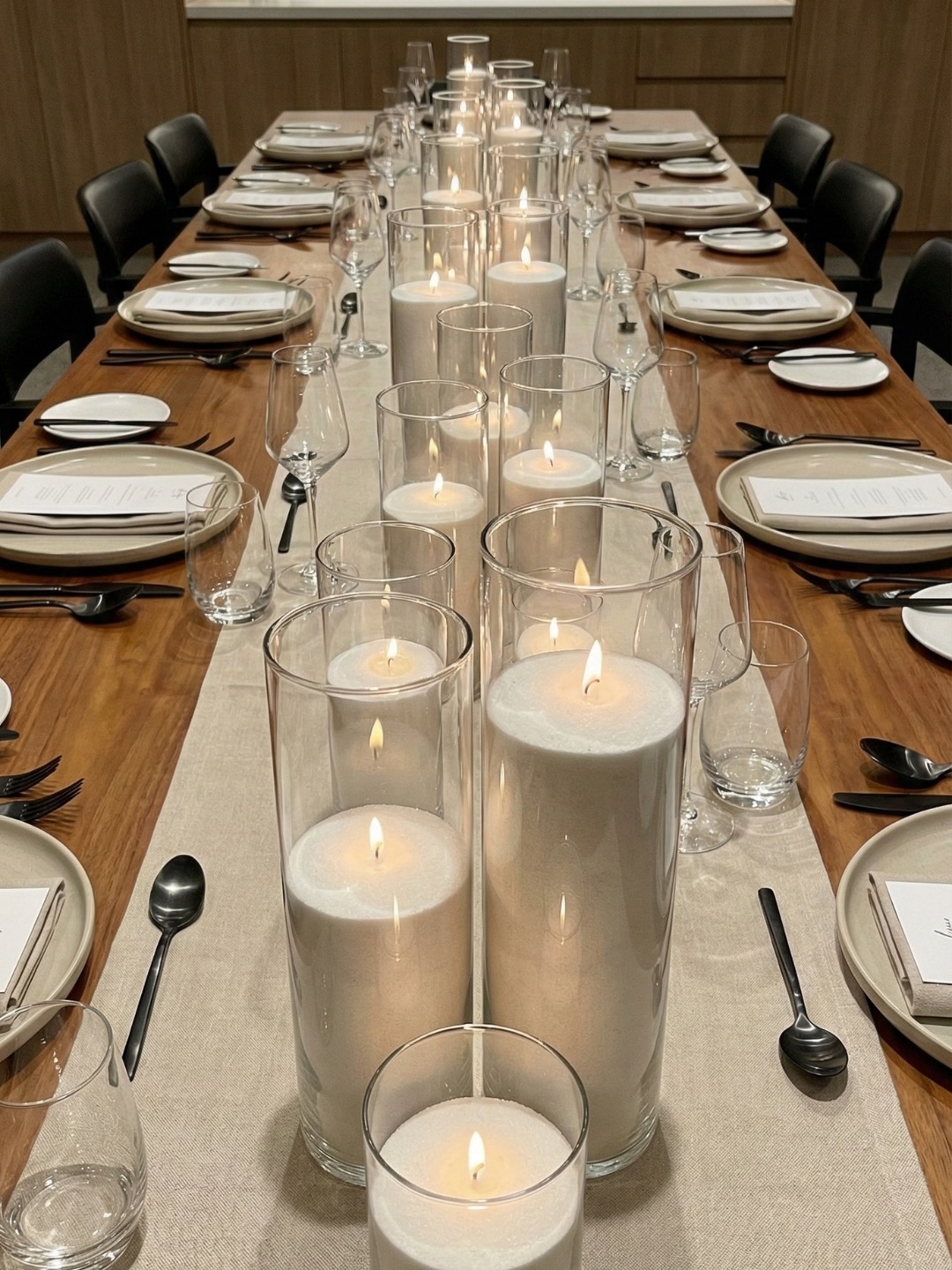 Glass wedding candles styled with floral decor
