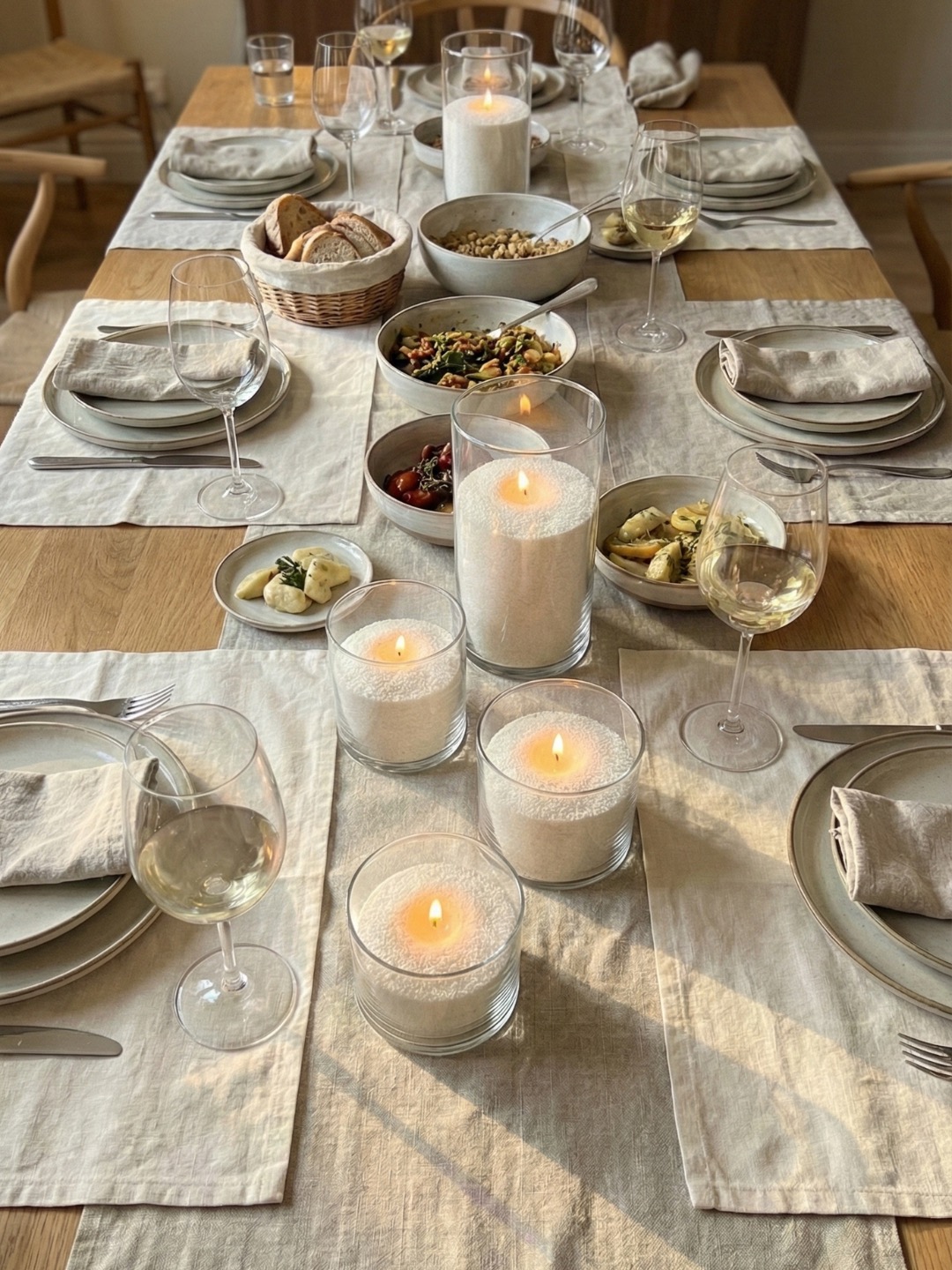 Layered candle styling for an event tablescape