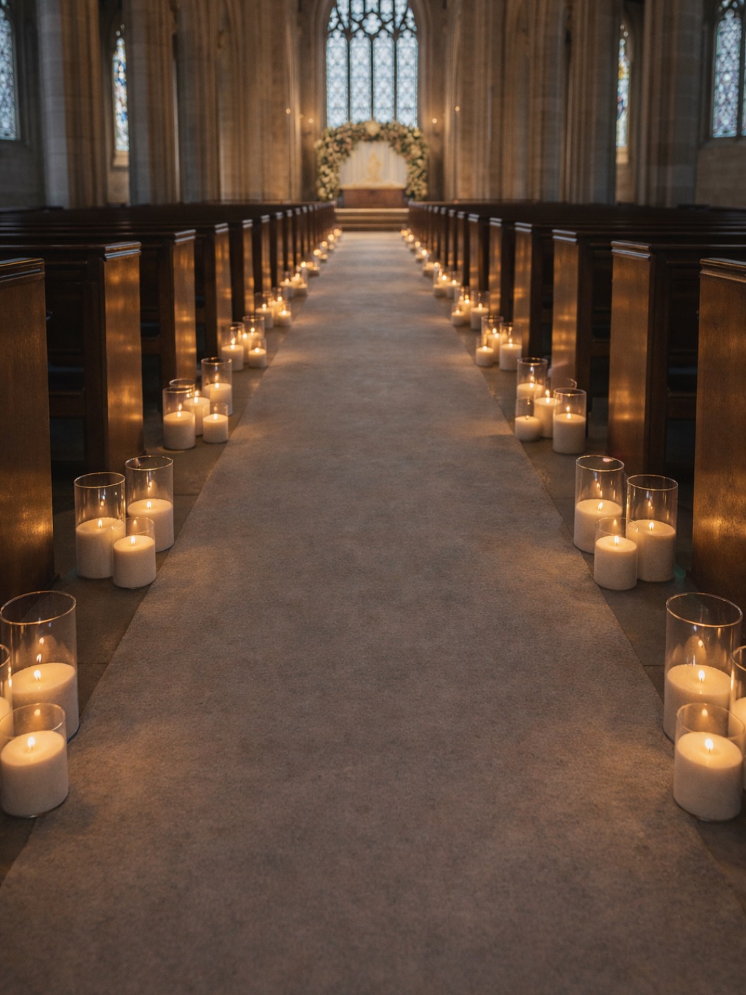 Layered candle styling for an event tablescape