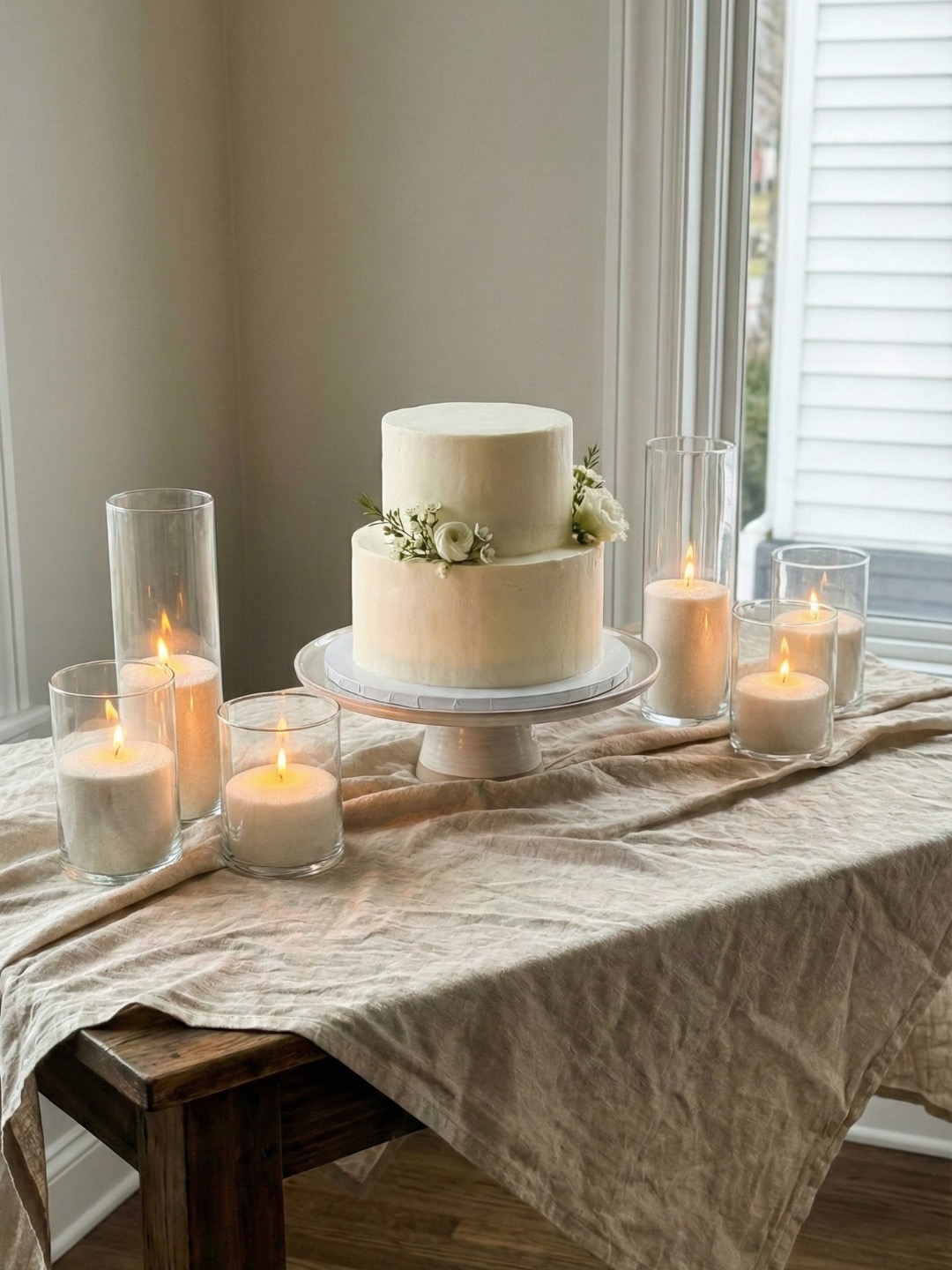 Reception candle styling with sand wax candles