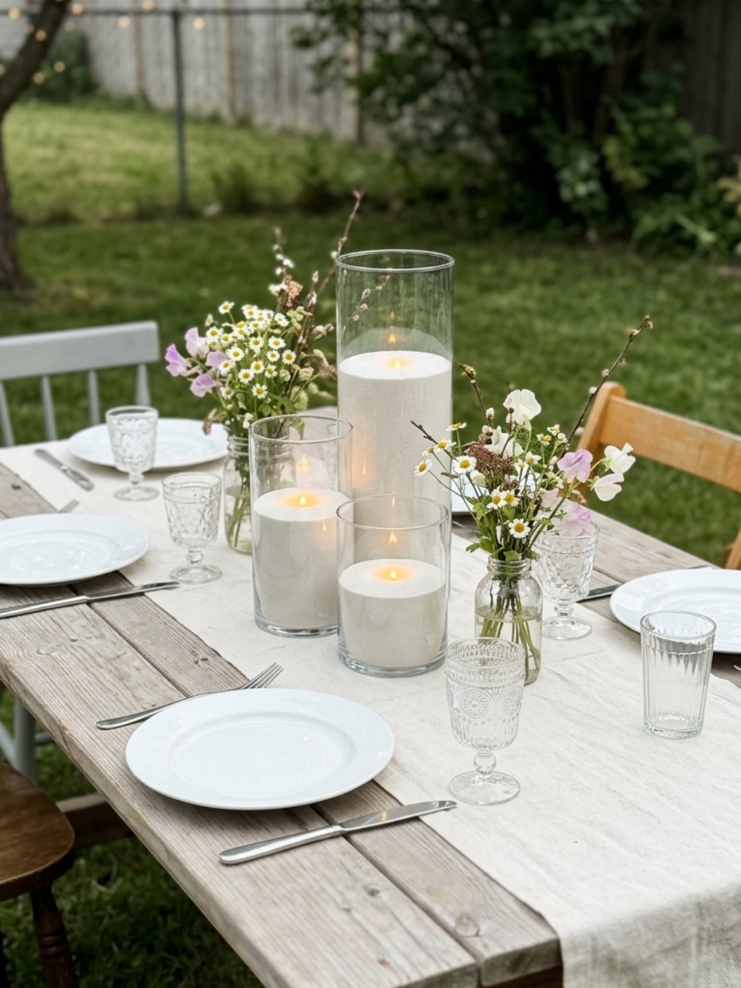 Sand wax candles arranged for wedding reception decor