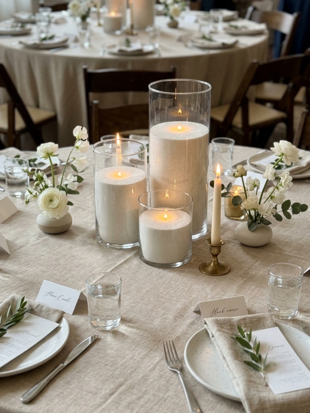 Warm candle styling for a wedding reception
