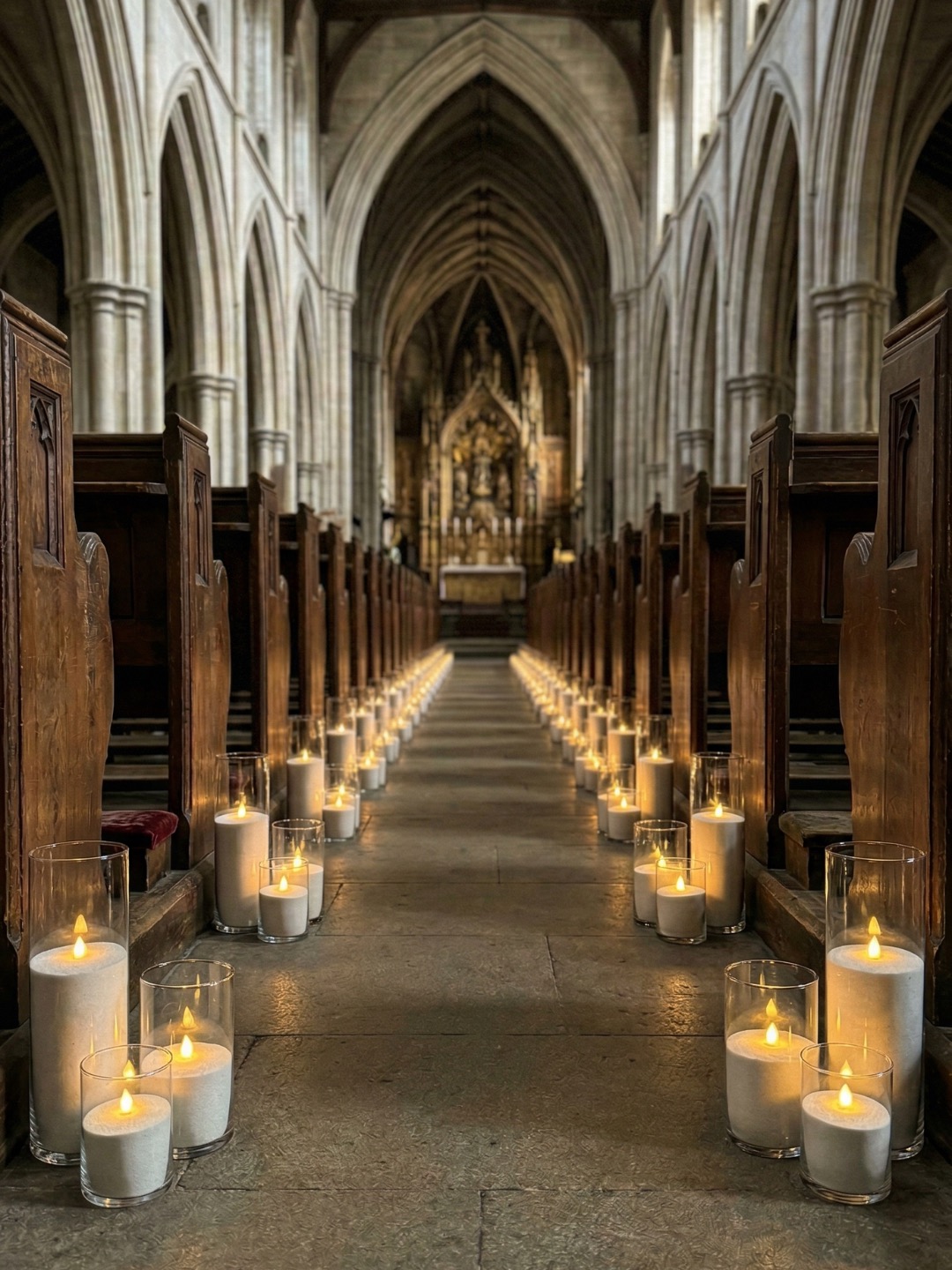 Wedding candle arrangement with soft ambient lighting