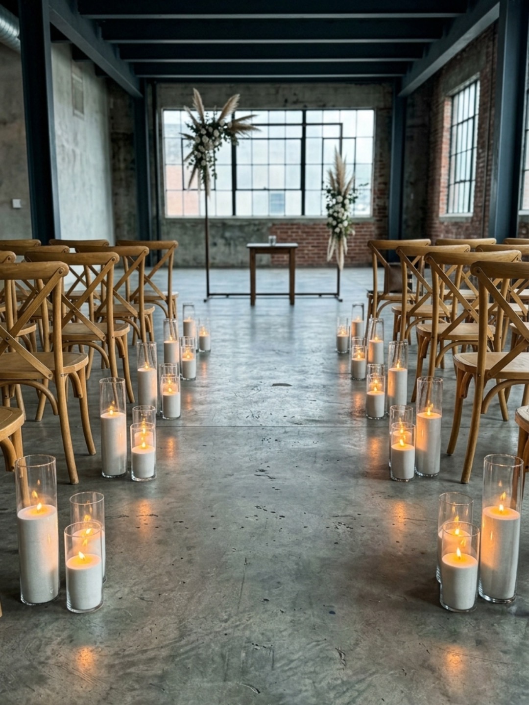 Wedding candle display with varied glass heights