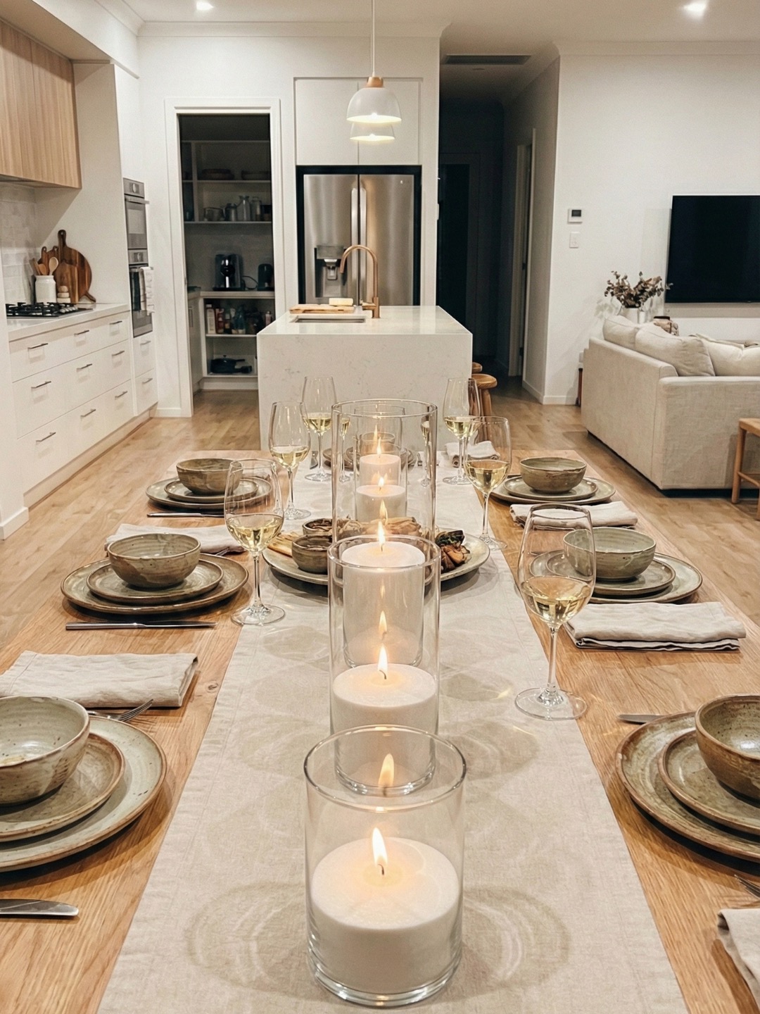 Wedding candle styling with a warm evening glow