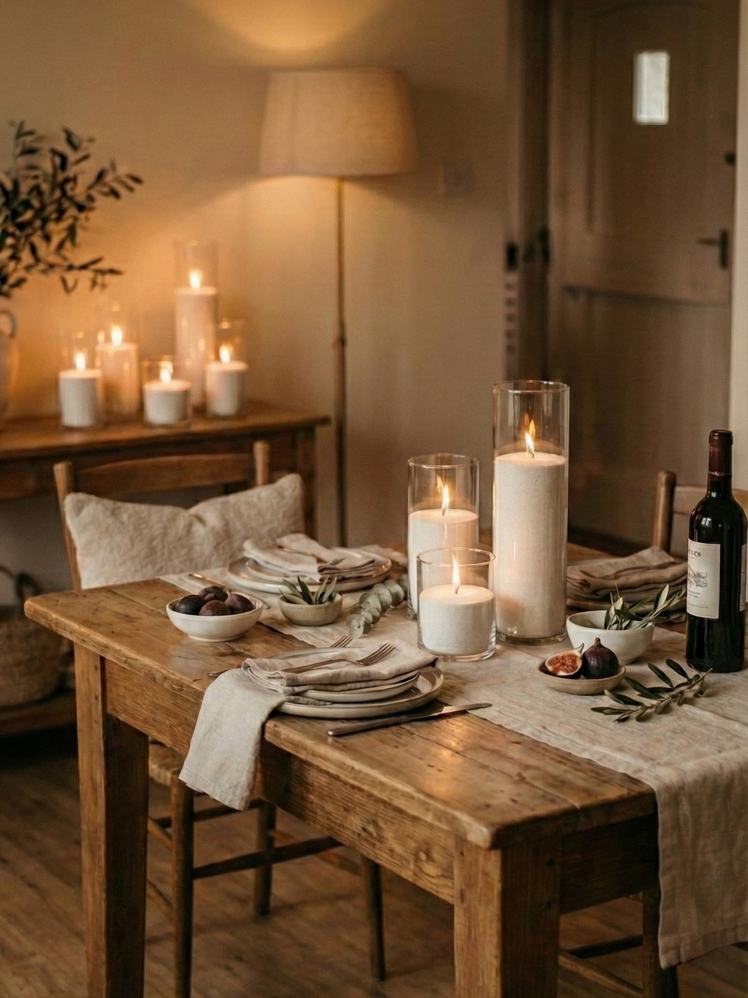 Wedding table candle cluster in clear holders