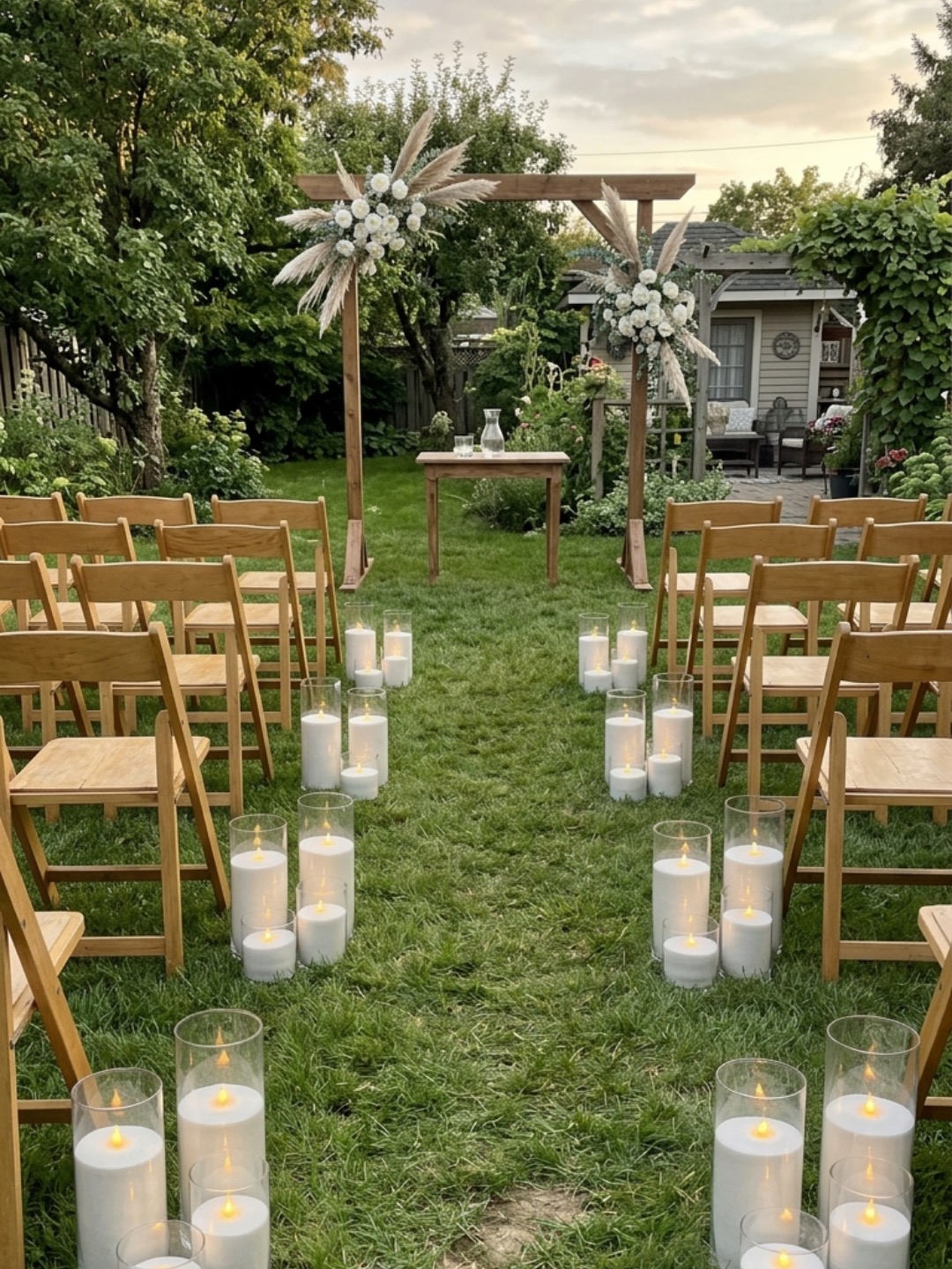 Wedding table candle cluster in clear holders